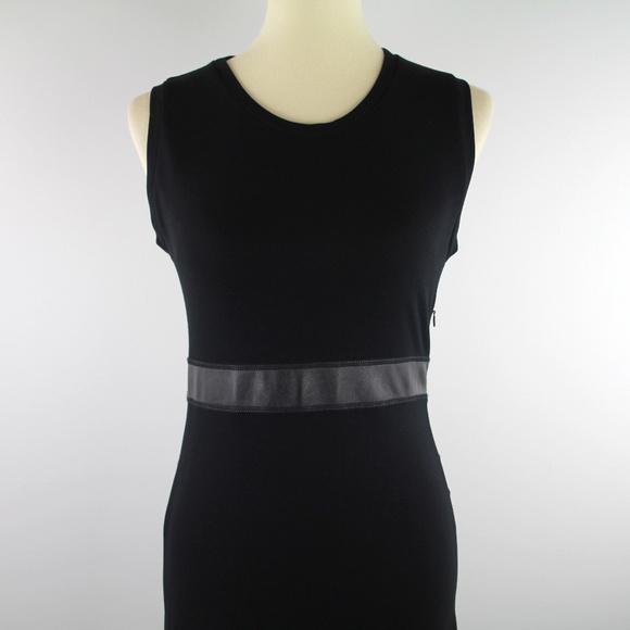 Sandro Paris Black Sleeveless Calf Leather Trim Cut Out Back Mini Dress 2 - Picture 2 of 6
